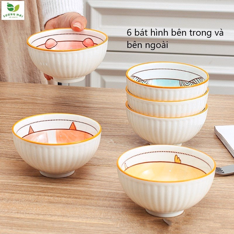 Bộ 6 Bát Ăn Bằng Gốm Và 6 Đôi Đũa Bằng Gỗ - Sương Mai - Ảnh 11