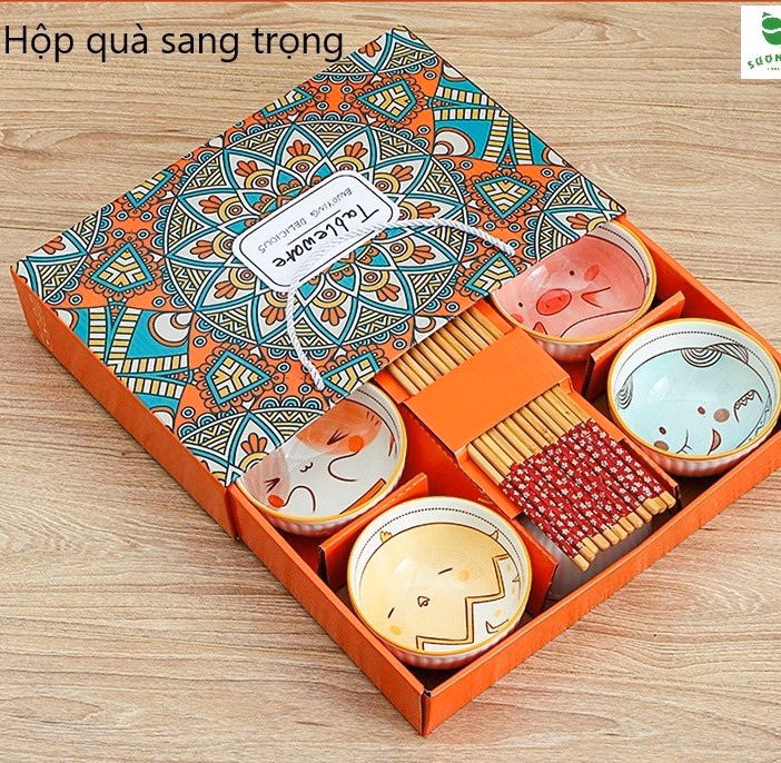 Bộ 6 Bát Ăn Bằng Gốm Và 6 Đôi Đũa Bằng Gỗ - Sương Mai - Ảnh 2