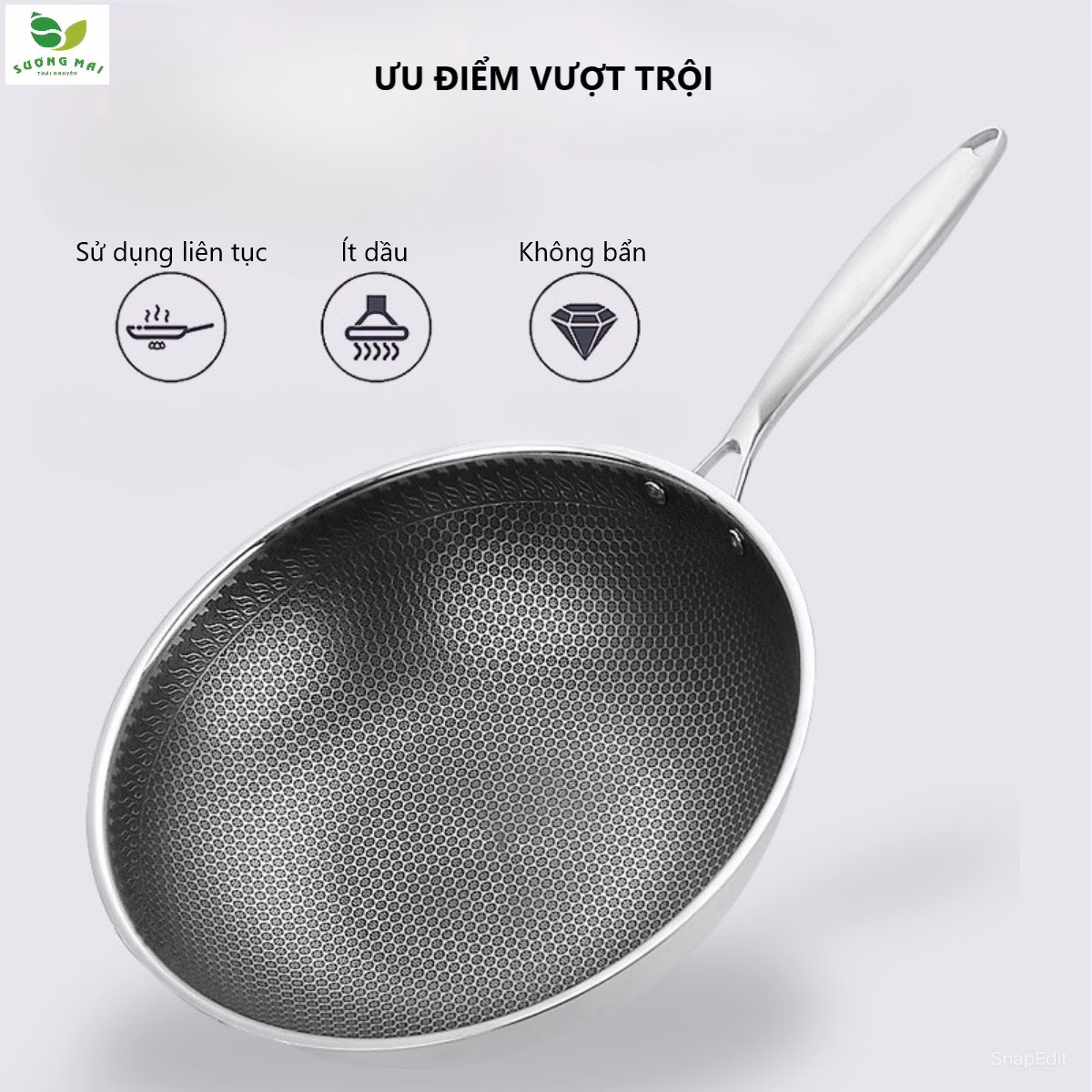Chảo Chống Dính Kim Cương 32Cm 3 Lớp Inox 304 - Sương Mai