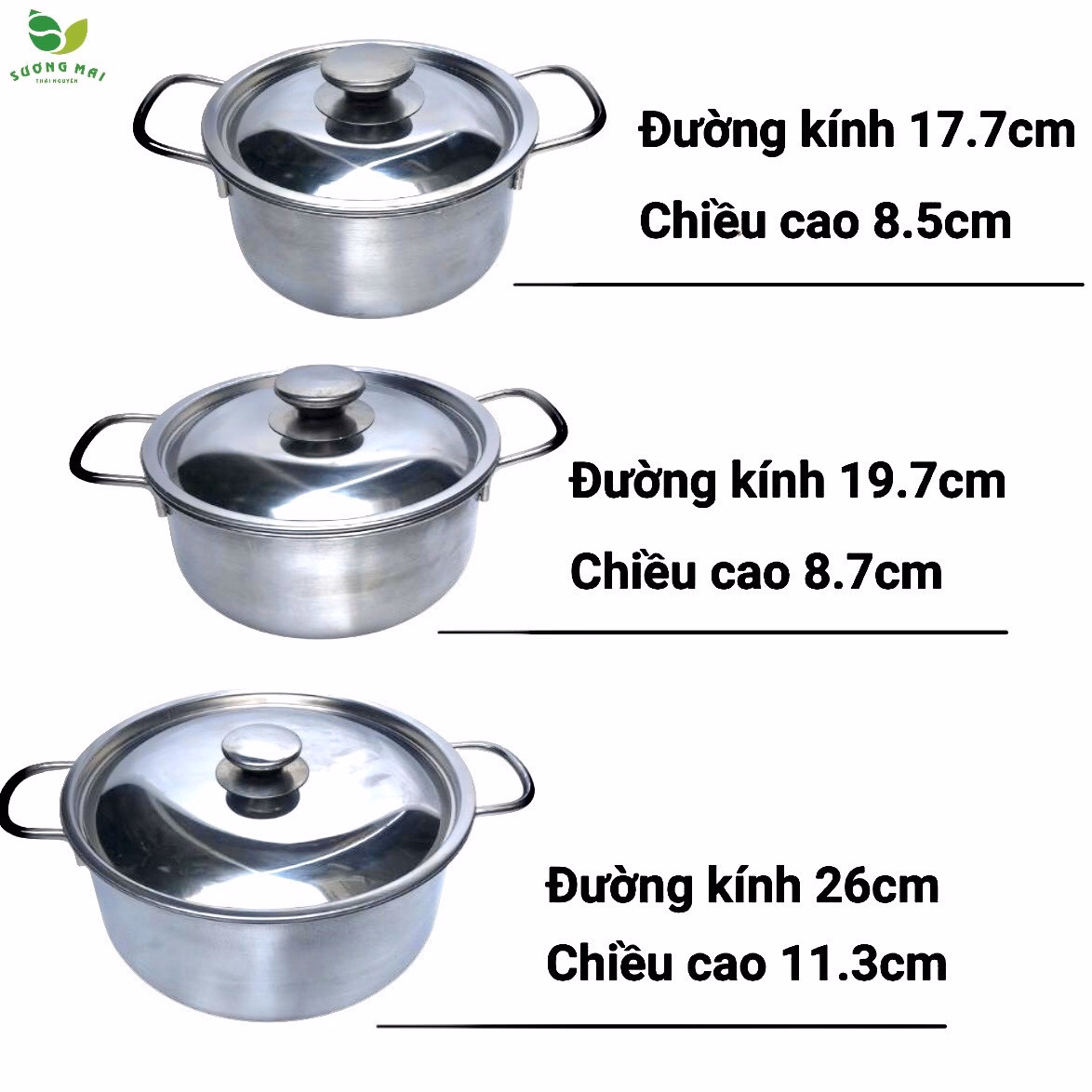 Bộ Nồi Inox 3 Món, Nắp Inox - Sharp - Ảnh 2