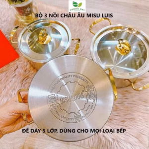 Bộ 3 Nồi Châu Âu Inox 5 Đáy Nắp Kính - Miisu Louis