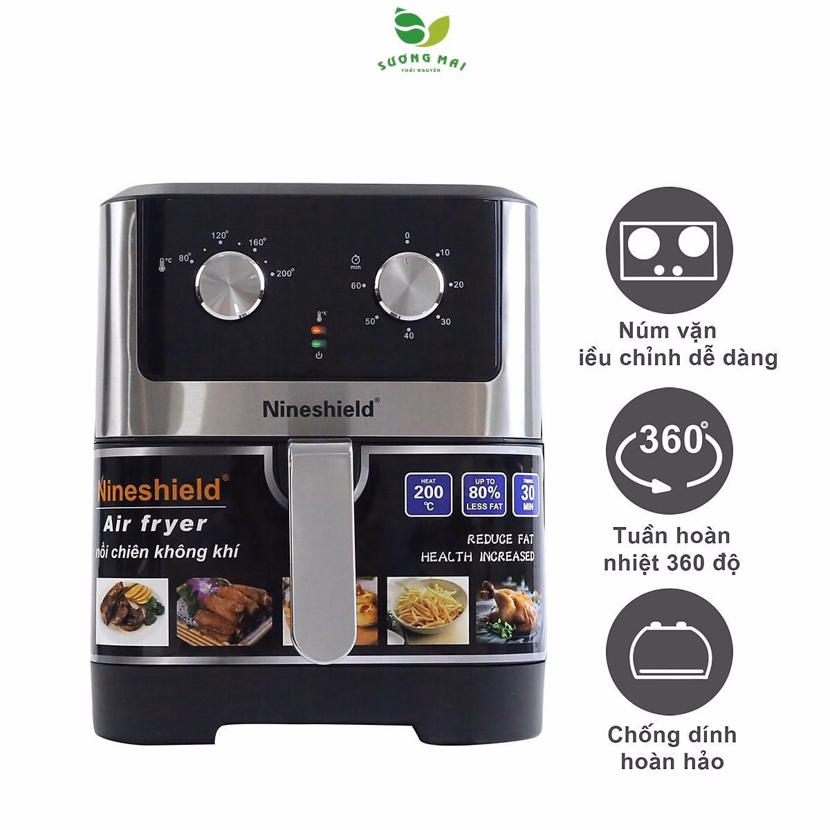 Nồi Chiên Không Dầu Dung Tích 9 Lít, Công Suất 1800W - Nineshield - Ảnh 3