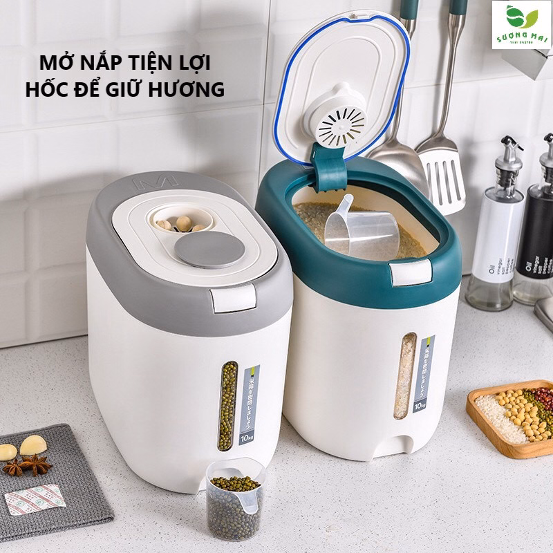 Thùng Đựng Gạo Hình Ô Van 10Kg - Sương Mai - Ảnh 4