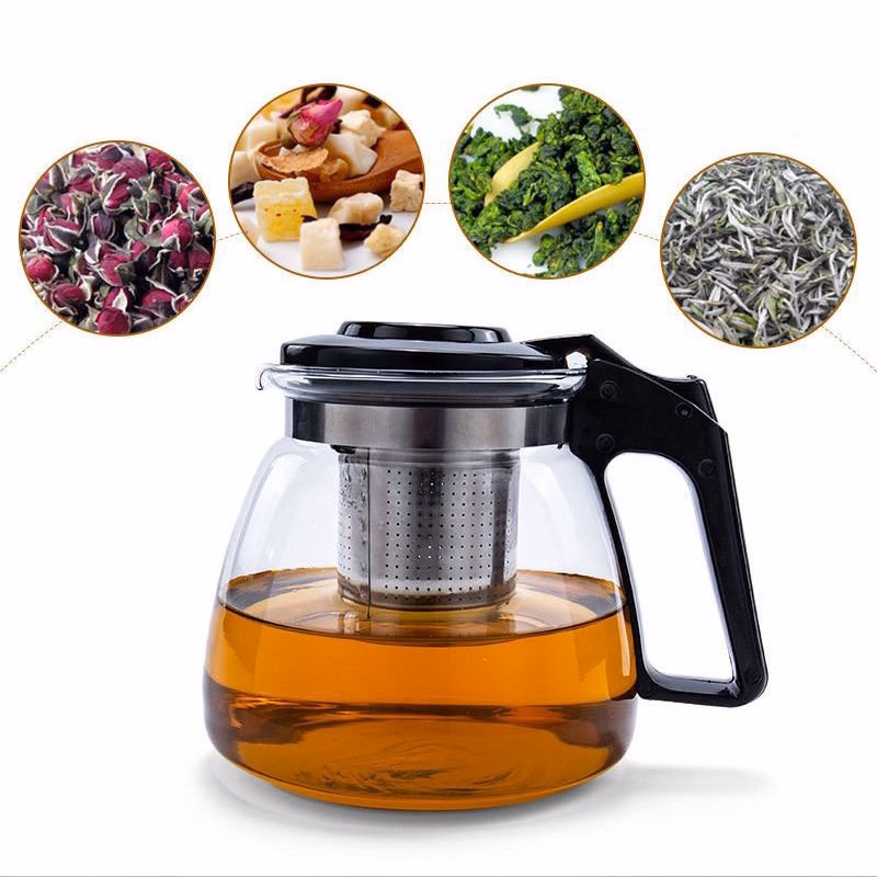 Bộ Bình/Ấm Chén Trà Có Khay Lọc 5 Món, Bình Lọc Trà Thủy Tinh Giữ Nhiệt Cao Cấp - Su - Ảnh 2