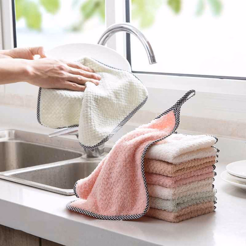 Set 10 Khăn Lau Tay Vải Mềm Viền Caro - Su - Ảnh 2