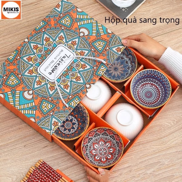 Bộ 6 Bát Ăn Bằng Gốm, 6 Đôi Đũa Bằng Gỗ - Sương Mai - Ảnh 3