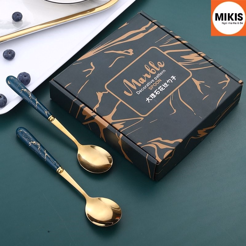 Set 6 Thìa Bằng Thép Lục Bảo Vân Đá Cao Cấp Kèm Hộp Sang Trọng - Mikis - Ảnh 6