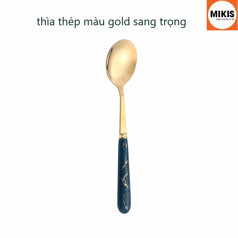 Set 6 Thìa Bằng Thép Lục Bảo Vân Đá Cao Cấp Kèm Hộp Sang Trọng - Mikis - Ảnh 3
