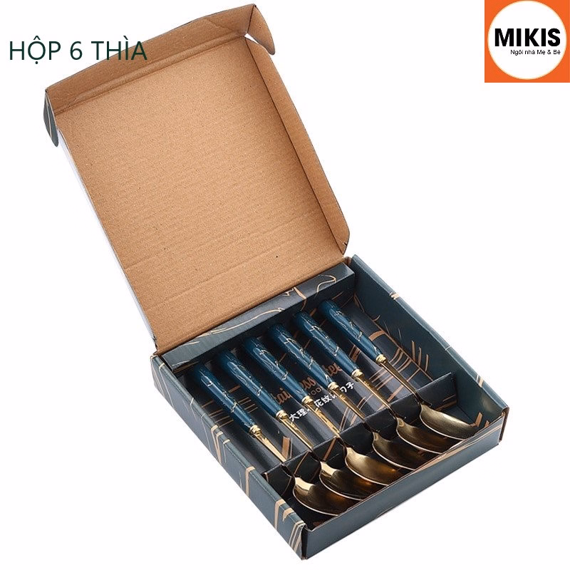 Set 6 Thìa Bằng Thép Lục Bảo Vân Đá Cao Cấp Kèm Hộp Sang Trọng - Mikis - Ảnh 5