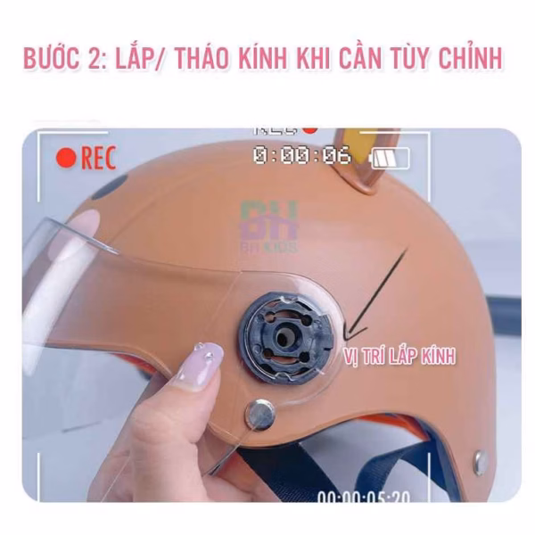 Nón Bảo Hiểm Cao Cấp Cho Bé Có Kính Chắn Bụi, Chắn Gió, Hoạt Hình Dễ Thương - Bh Kids - Ảnh 9