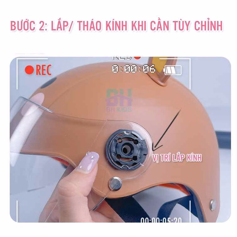 Nón Bảo Hiểm Cao Cấp Cho Bé Có Kính Chắn Bụi, Chắn Gió, Hoạt Hình Dễ Thương - Bh Kids - Ảnh 9