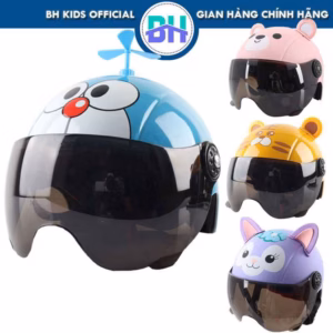 Nón Bảo Hiểm Cao Cấp Cho Bé Có Kính Chắn Bụi, Chắn Gió, Hoạt Hình Dễ Thương - Bh Kids