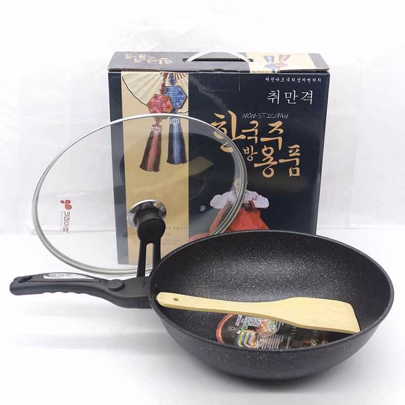 Chảo Đá Hàn Quốc Chống Dính Sâu Lòng 32Cm, Có Nắp Đậy - Su