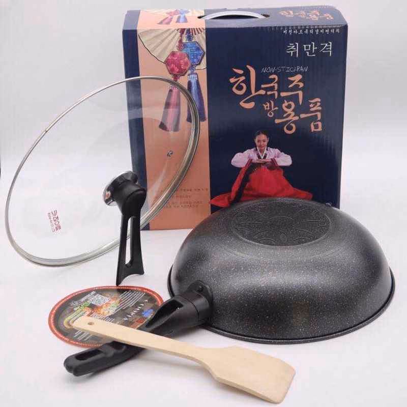 Chảo Đá Hàn Quốc Chống Dính Sâu Lòng 32Cm, Có Nắp Đậy - Su - Ảnh 2