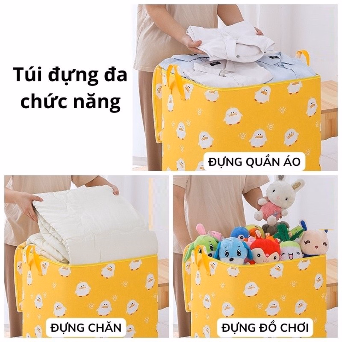 Túi Đựng Quần Áo Chăn Màn Ga Gối Cỡ Lớn Có Khóa Kéo Hoạ Tiết Dễ Thương - Su - Ảnh 3