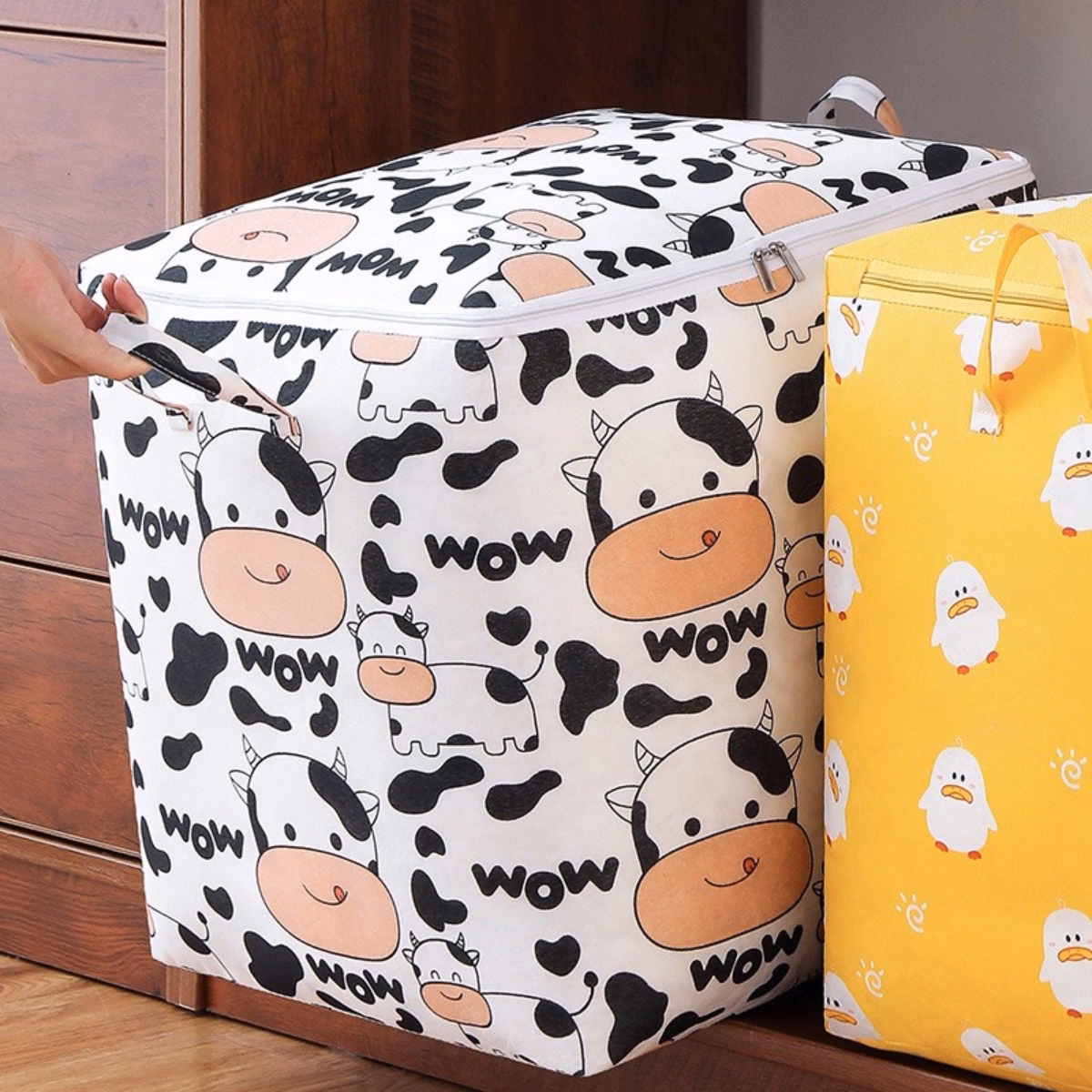 Túi Đựng Quần Áo Chăn Màn Ga Gối Cỡ Lớn Có Khóa Kéo Hoạ Tiết Dễ Thương - Su - Ảnh 5