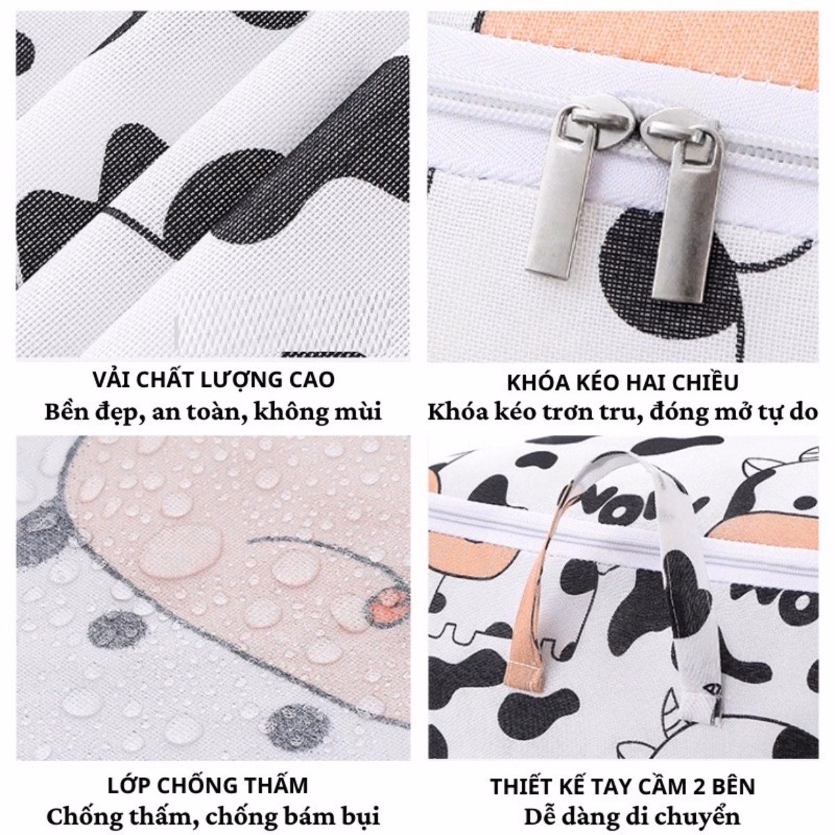Túi Đựng Quần Áo Chăn Màn Ga Gối Cỡ Lớn Có Khóa Kéo Hoạ Tiết Dễ Thương - Su - Ảnh 8