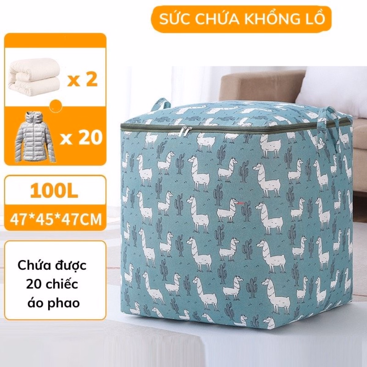 Túi Đựng Quần Áo Chăn Màn Ga Gối Cỡ Lớn Có Khóa Kéo Hoạ Tiết Dễ Thương - Su - Ảnh 9