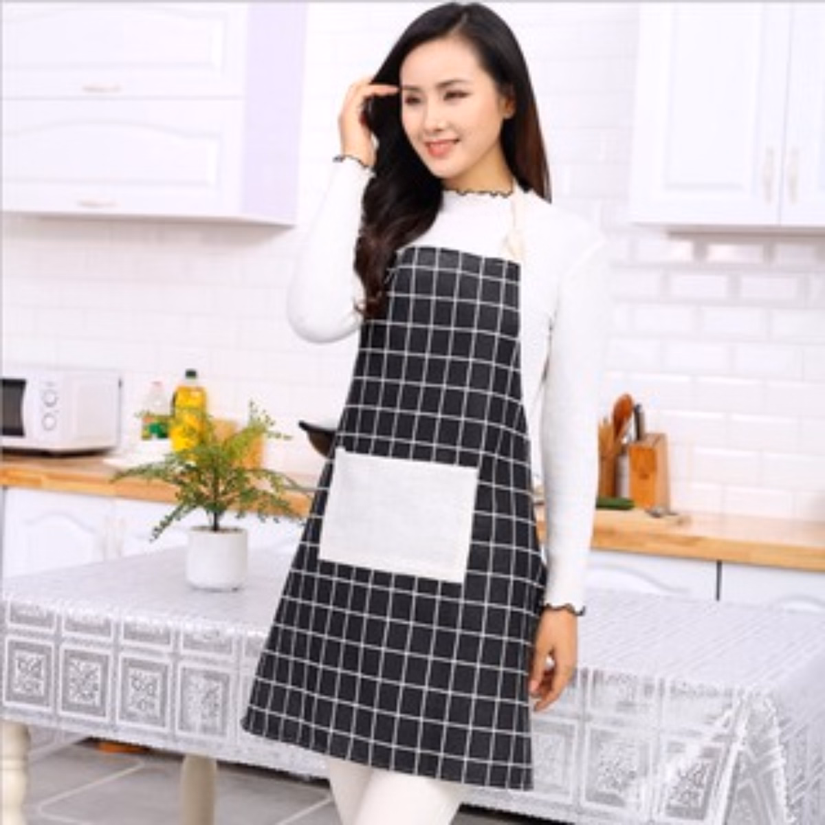 Tạp Dề Làm Bếp Chống Thấm Nước, Chống Dầu Mỡ Kẻ Caro Có Túi Siêu Tiện Lợi - Dmastore