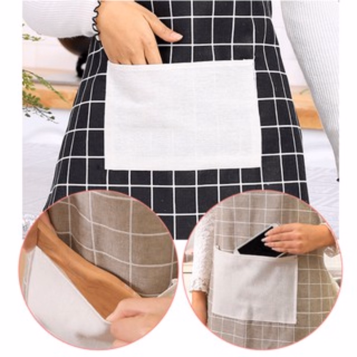 Tạp Dề Làm Bếp Chống Thấm Nước, Chống Dầu Mỡ Kẻ Caro Có Túi Siêu Tiện Lợi - Dmastore - Ảnh 5