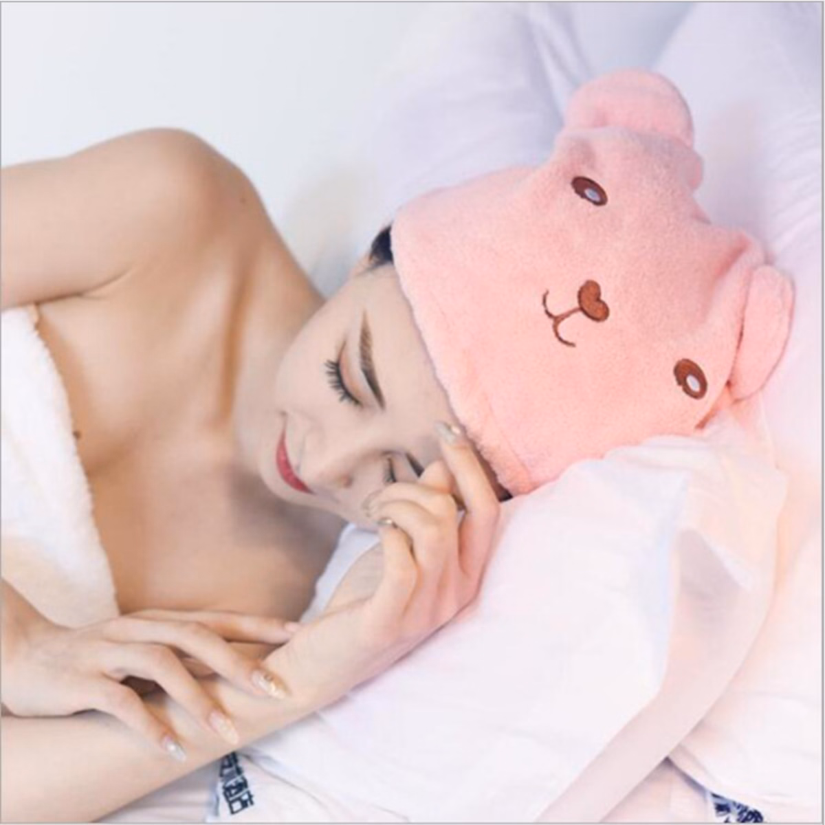 Mũ Trùm Đầu Ủ Tóc Hình Gấu Siêu Tiện Ích, Khăn Làm Khô Tóc Dạng Mũ Đa Năng - Dmastore - Ảnh 7