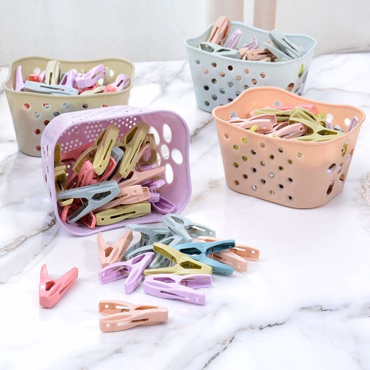 Set 30 Kẹp Phơi Quần Áo Bằng Nhựa Kèm Giỏ Đựng - Su - Ảnh 5