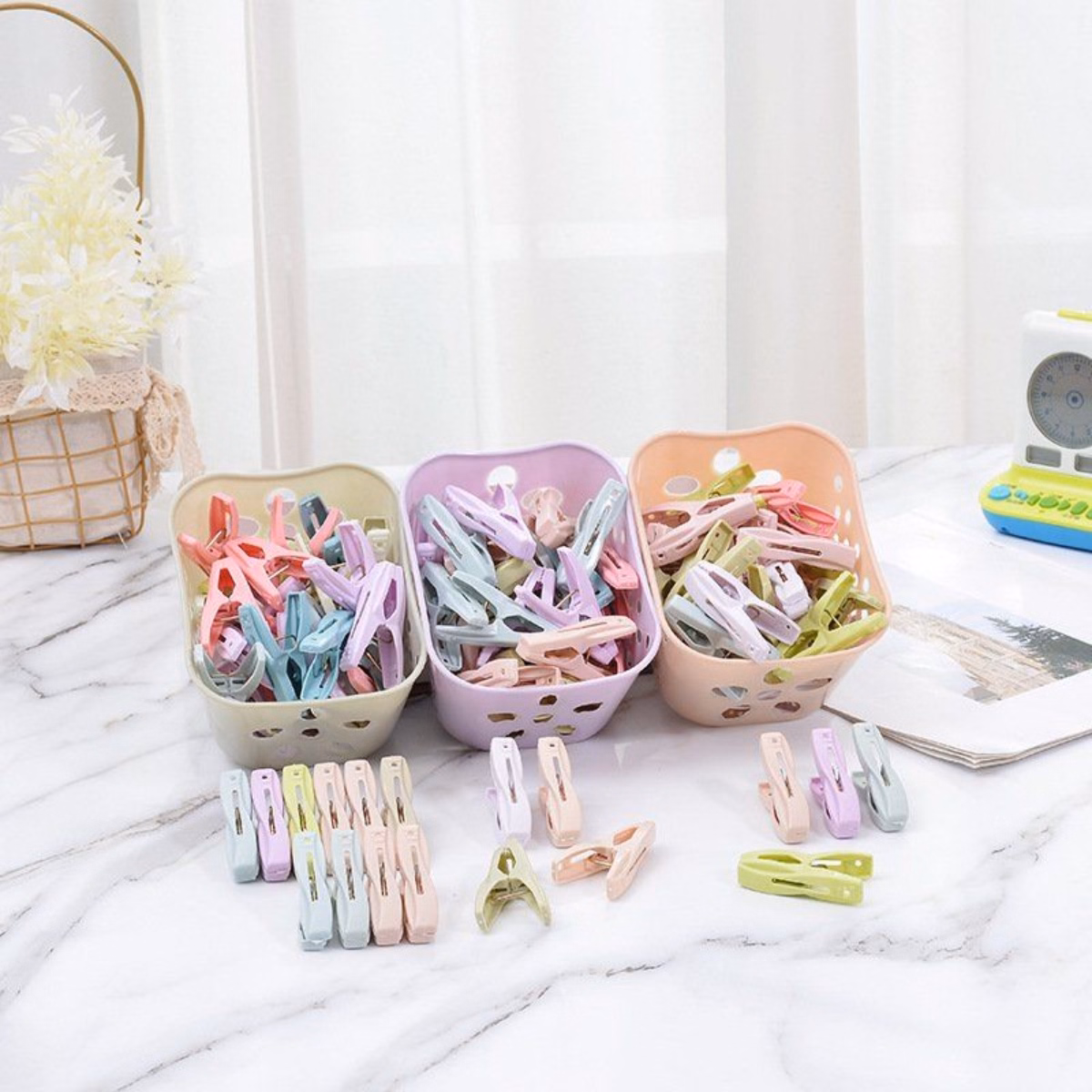 Set 30 Kẹp Phơi Quần Áo Bằng Nhựa Kèm Giỏ Đựng - Su - Ảnh 6