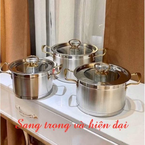 Bộ 3 Nồi Châu Âu Inox Cao Cấp 3 Đáy Misu, Camel Ctb35 - Bechip - Ảnh 4