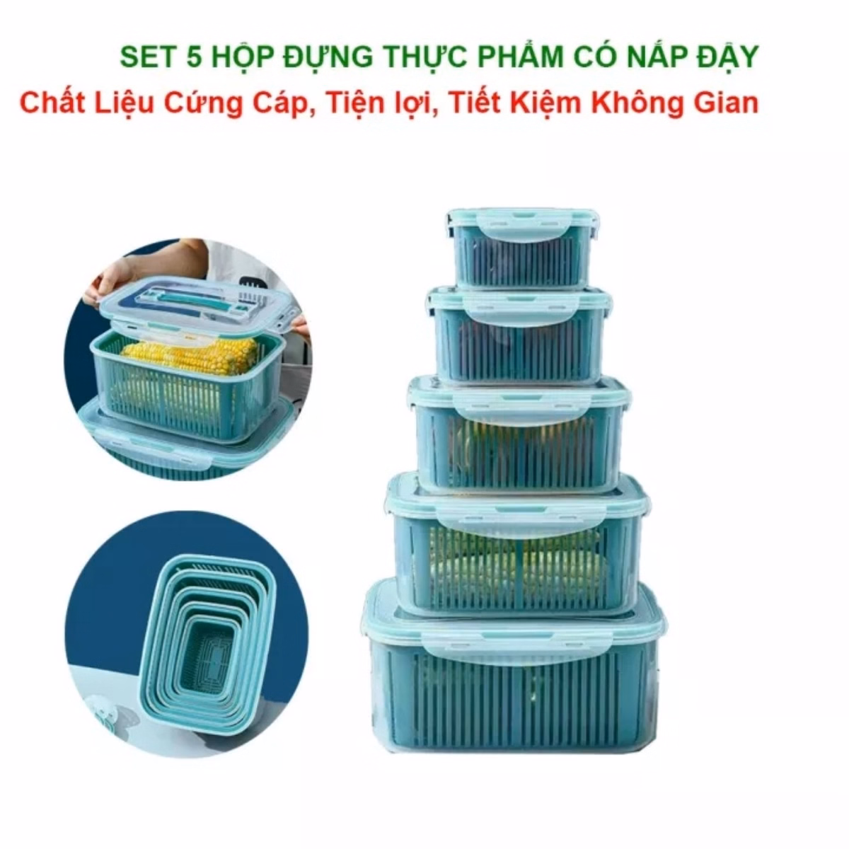 Set 5 Bộ Đựng Thực Phẩm Đa Năng 2 Lớp Ca0 Cấp Ctb49 - Bechip - Ảnh 2