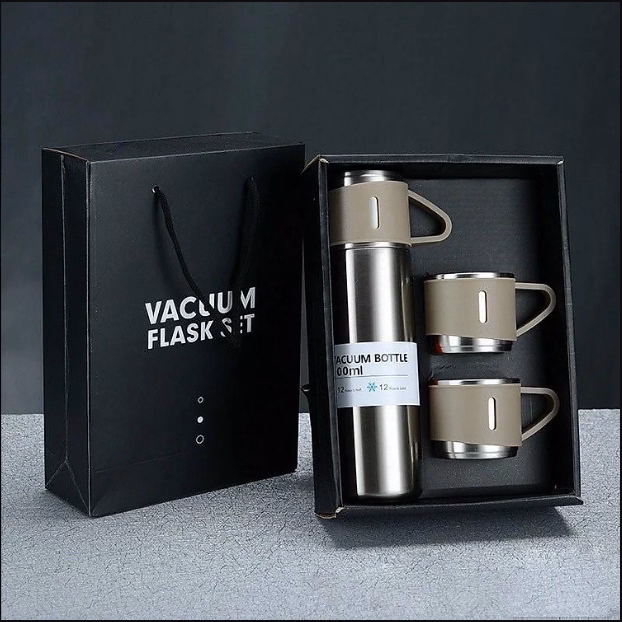 Bộ Bình Giữ Nhiệt Inox Kèm 2 Cốc Sang Trọng 500Ml Vacuum Flask Ctb68 - Bechip - Ảnh 4