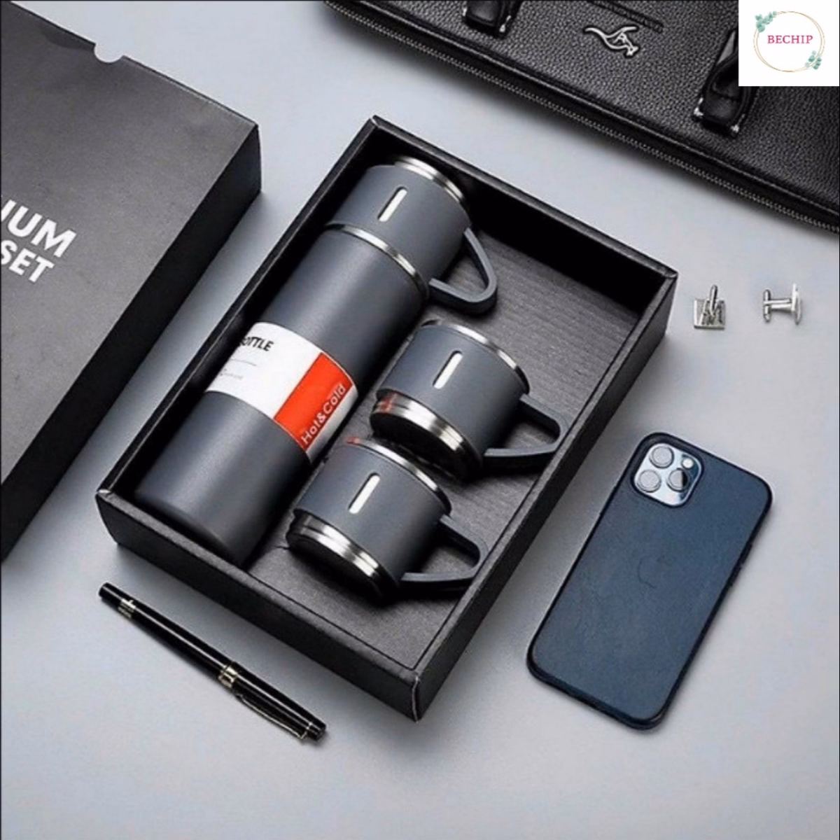 Bộ Bình Giữ Nhiệt Inox Kèm 2 Cốc Sang Trọng 500Ml Vacuum Flask Ctb68 - Bechip - Ảnh 12