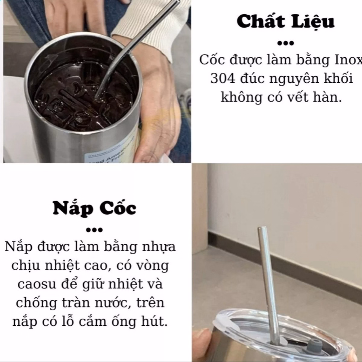 Ly Giữ Nhiệt Inox, Cốc Giữ Nhiệt 600Ml Kèm Ống Hút Americano Ctb97 - Bechip - Ảnh 7