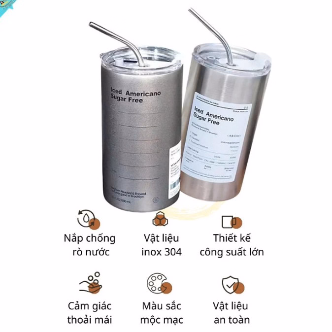 Ly Giữ Nhiệt Inox, Cốc Giữ Nhiệt 600Ml Kèm Ống Hút Americano Ctb97 - Bechip - Ảnh 5