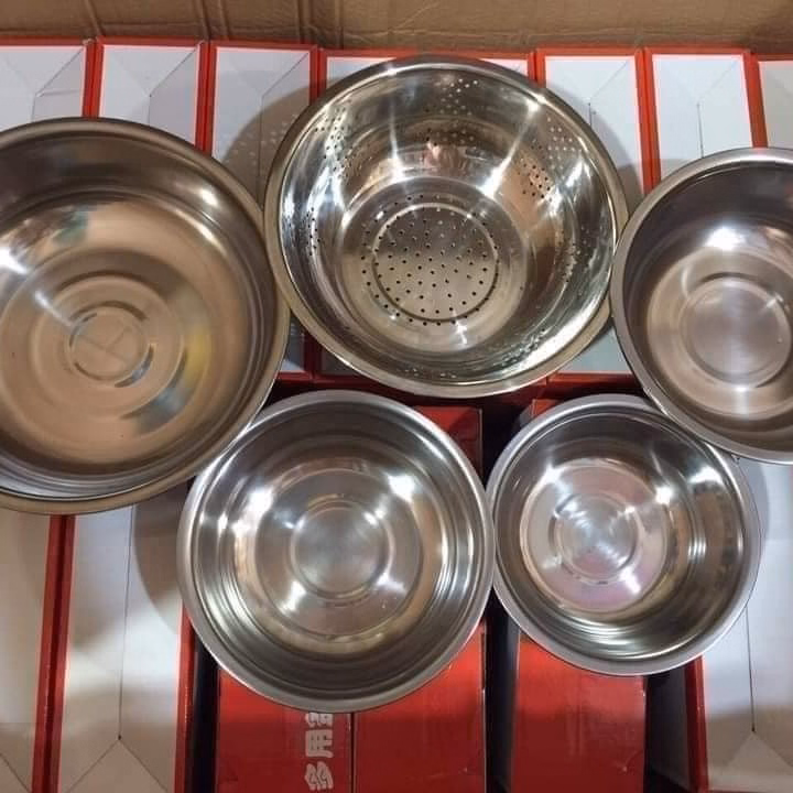 Set 5 Món Rổ Và Thau Inox - Su - Ảnh 3