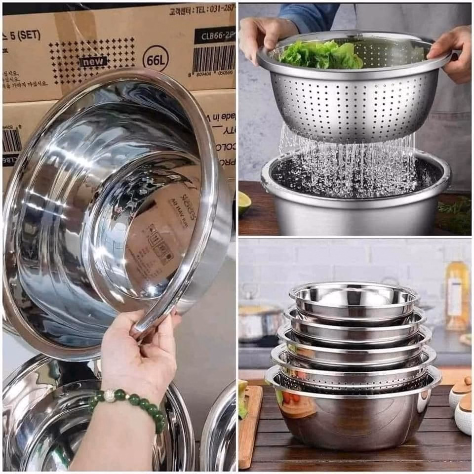 Set 5 Món Rổ Và Thau Inox - Su - Ảnh 5