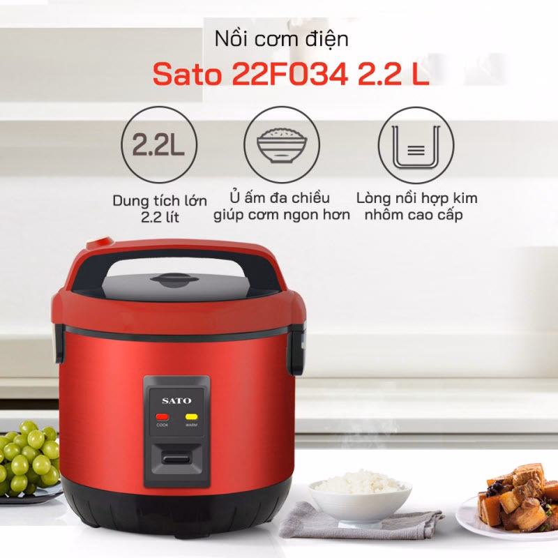 Nồi Cơm Điện 22F034 2.2L - Sato - Ảnh 2