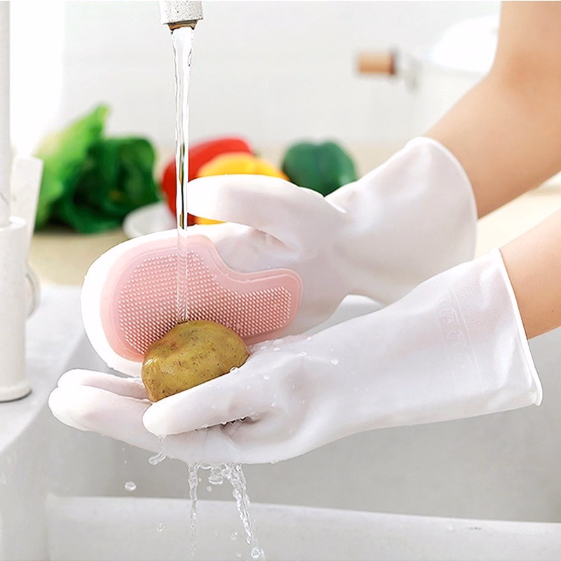 Găng Tay Silicon Mặt Bàn Chải Rửa Chén Bát Siêu Sạch - Su - Ảnh 5