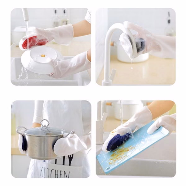 Găng Tay Silicon Mặt Bàn Chải Rửa Chén Bát Siêu Sạch - Su - Ảnh 6
