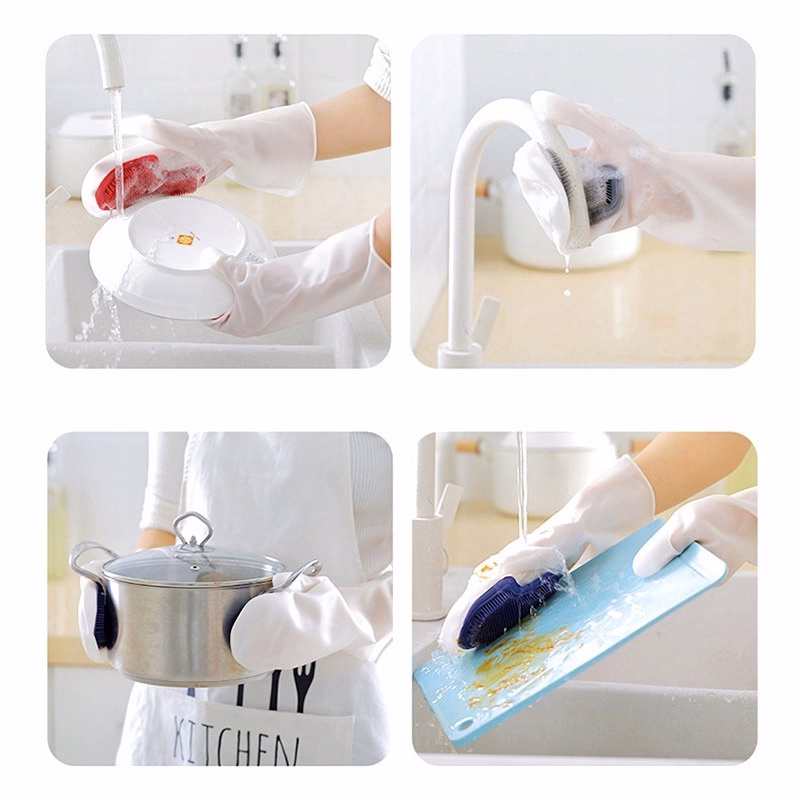 Găng Tay Silicon Mặt Bàn Chải Rửa Chén Bát Siêu Sạch - Su - Ảnh 6