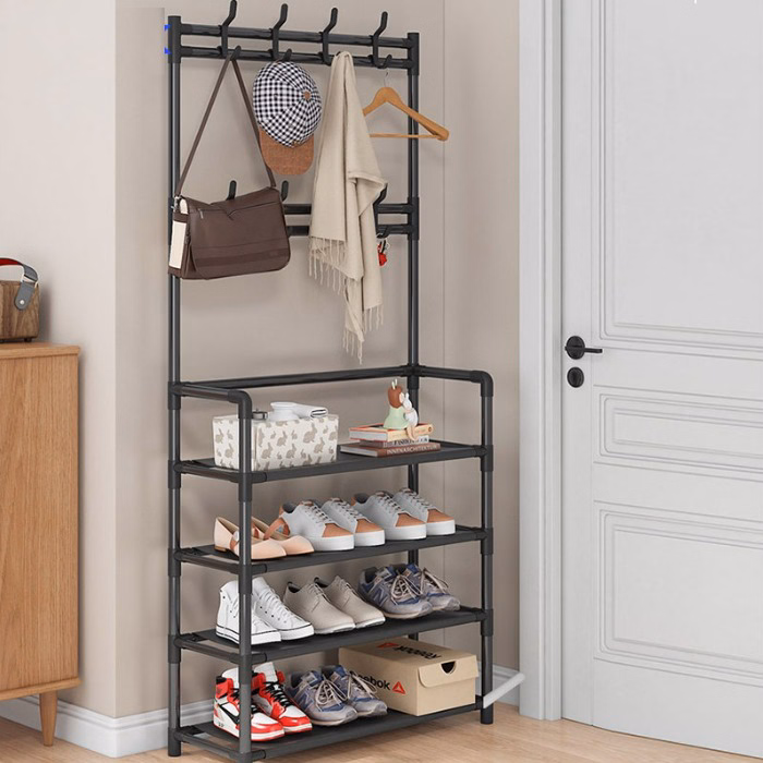 Kệ Để Giày Dép Kèm Móc Treo Quần Áo Đa Năng, Tiện Lợi, Sang Trọng 4 Tầng Ctb88 – Bechip - Ảnh 3