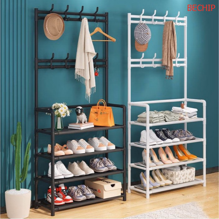 Kệ Để Giày Dép Kèm Móc Treo Quần Áo Đa Năng, Tiện Lợi, Sang Trọng 4 Tầng Ctb88 – Bechip - Ảnh 2