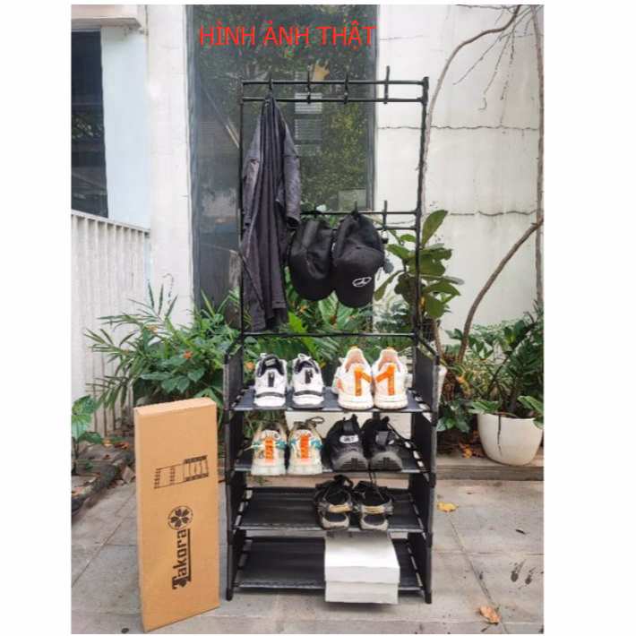 Kệ Để Giày Dép Kèm Móc Treo Quần Áo Đa Năng, Tiện Lợi, Sang Trọng 4 Tầng Ctb88 – Bechip - Ảnh 13