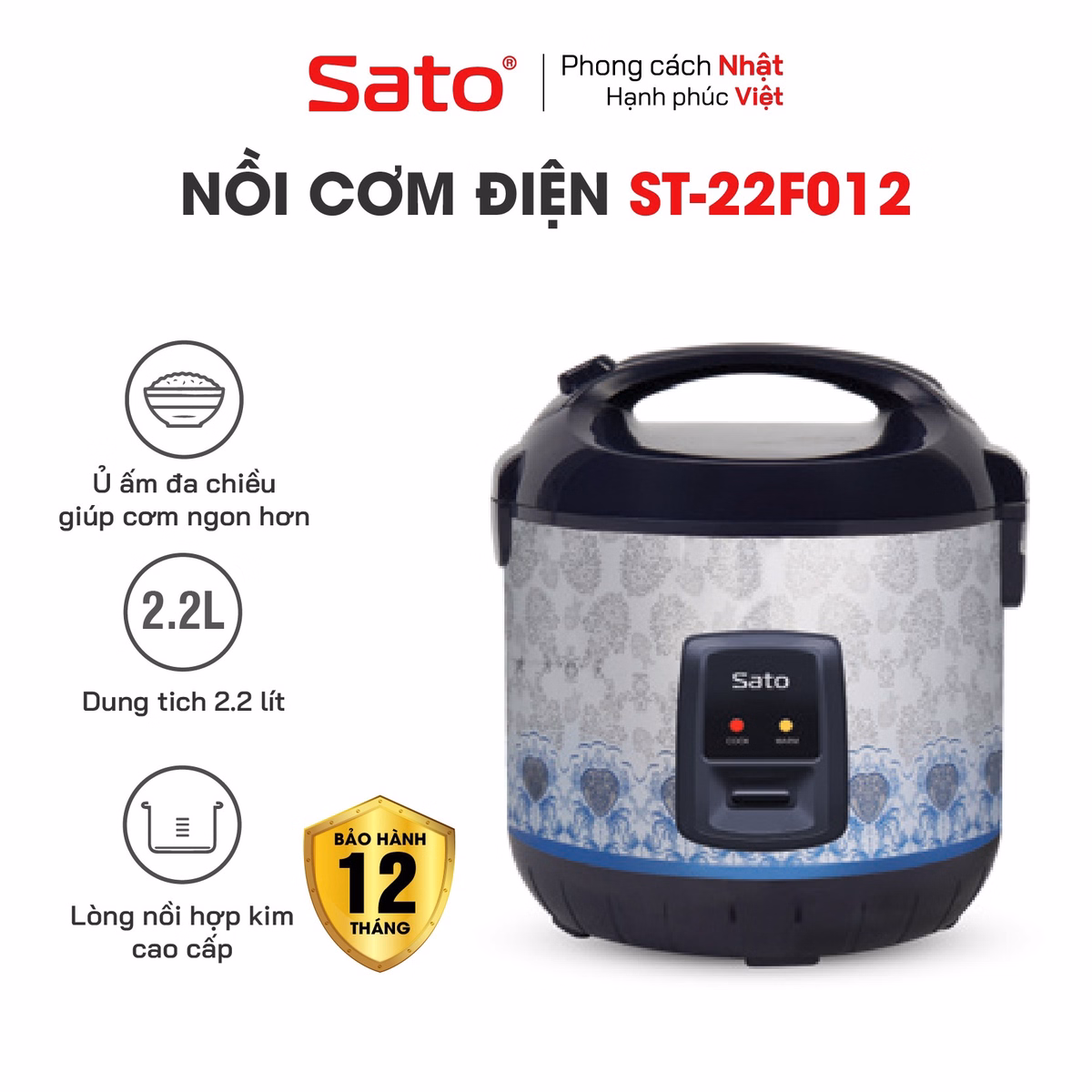 Nồi Cơm Điện 22F012 2.2L - Sato - Ảnh 2