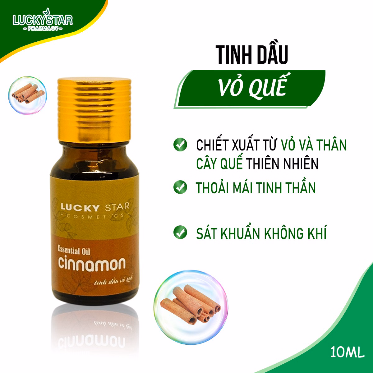 Tinh Dầu Vỏ Quế 10Ml (Tặng Túi Treo) - Lucky Star
