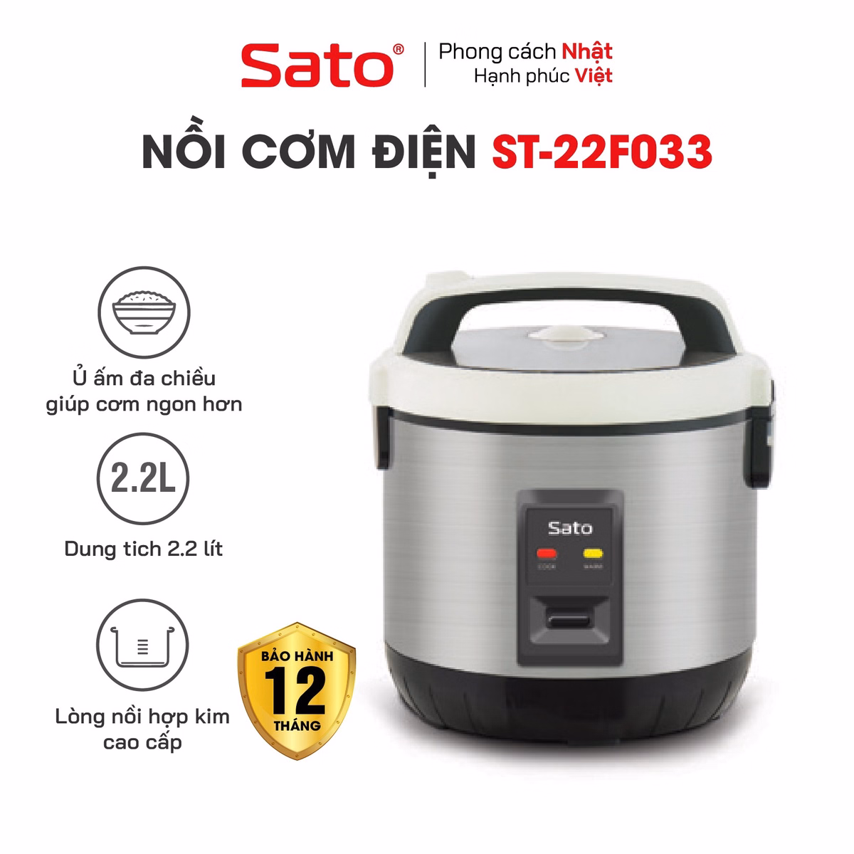 Nồi Cơm Điện 22F033 2.2L - Sato - Ảnh 2