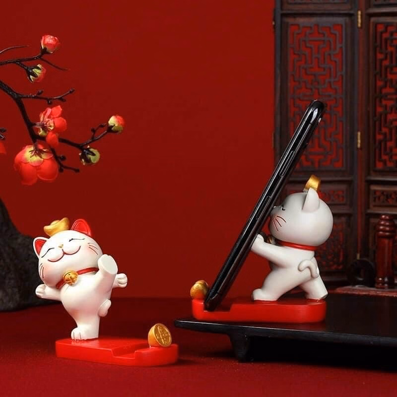 Giá Đỡ Điện Thoại Hình Mèo Thần Tài Dễ Thương - Su - Ảnh 4