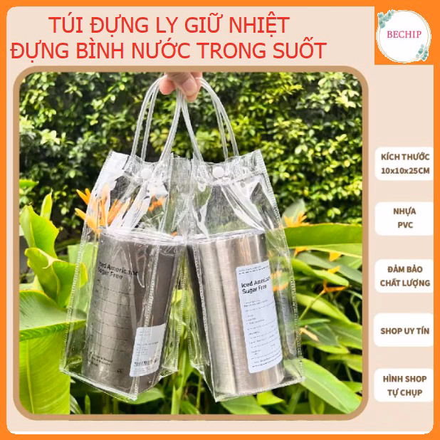 Combo 2 Túi Đựng Ly Giữ Nhiệt, Túi Đựng Bình Nước Trong Suốt Ctb120 - Bechip
