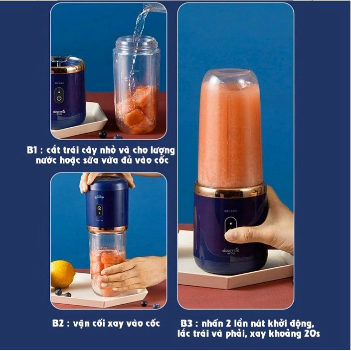 Máy Xay Sinh Tố Mini Cầm Tay 2 Cốc Gọn Nhẹ Và Tiện Lợi Ctb112 - Bechip - Ảnh 14