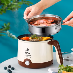 Ca Nấu Mì Chống Dính, Nồi Lẩu Mini Cầm Tay, Nấu Cơm Đa Năng Có Tay Cầm 1.8L Kèm Giá Hấp Tiện Lợi - Su