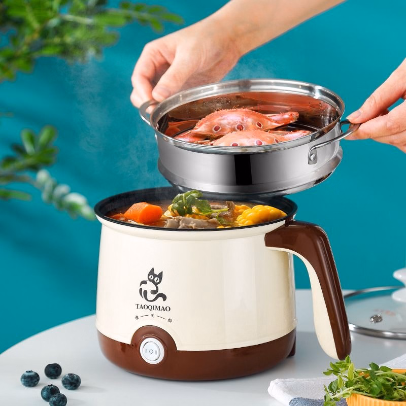 Ca Nấu Mì Chống Dính, Nồi Lẩu Mini Cầm Tay, Nấu Cơm Đa Năng Có Tay Cầm 1.8L Kèm Giá Hấp Tiện Lợi - Su